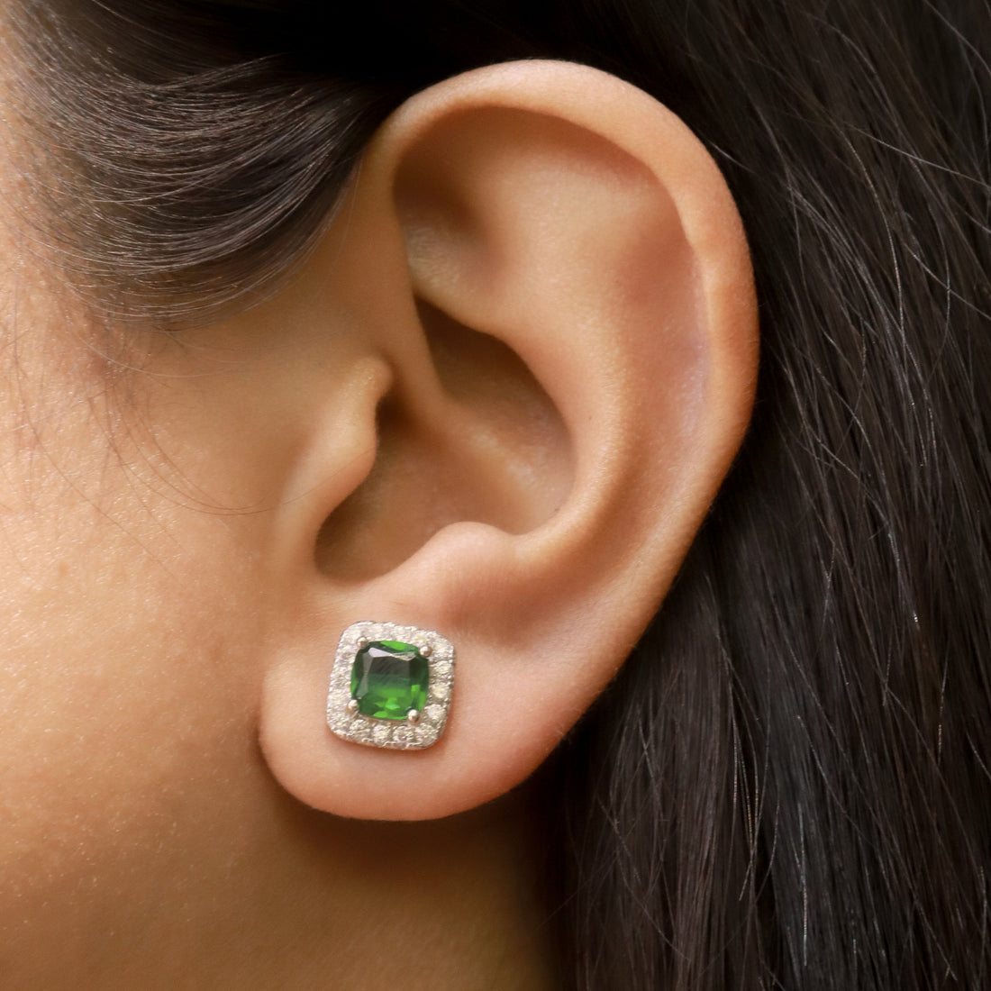 Silver Emerald Green Studs image 1