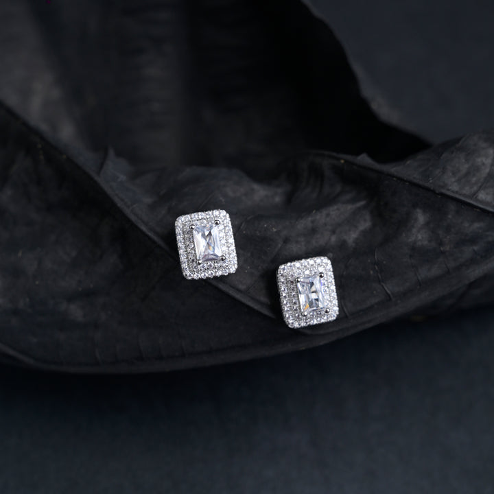 Silver Crystal Square Studs image 0