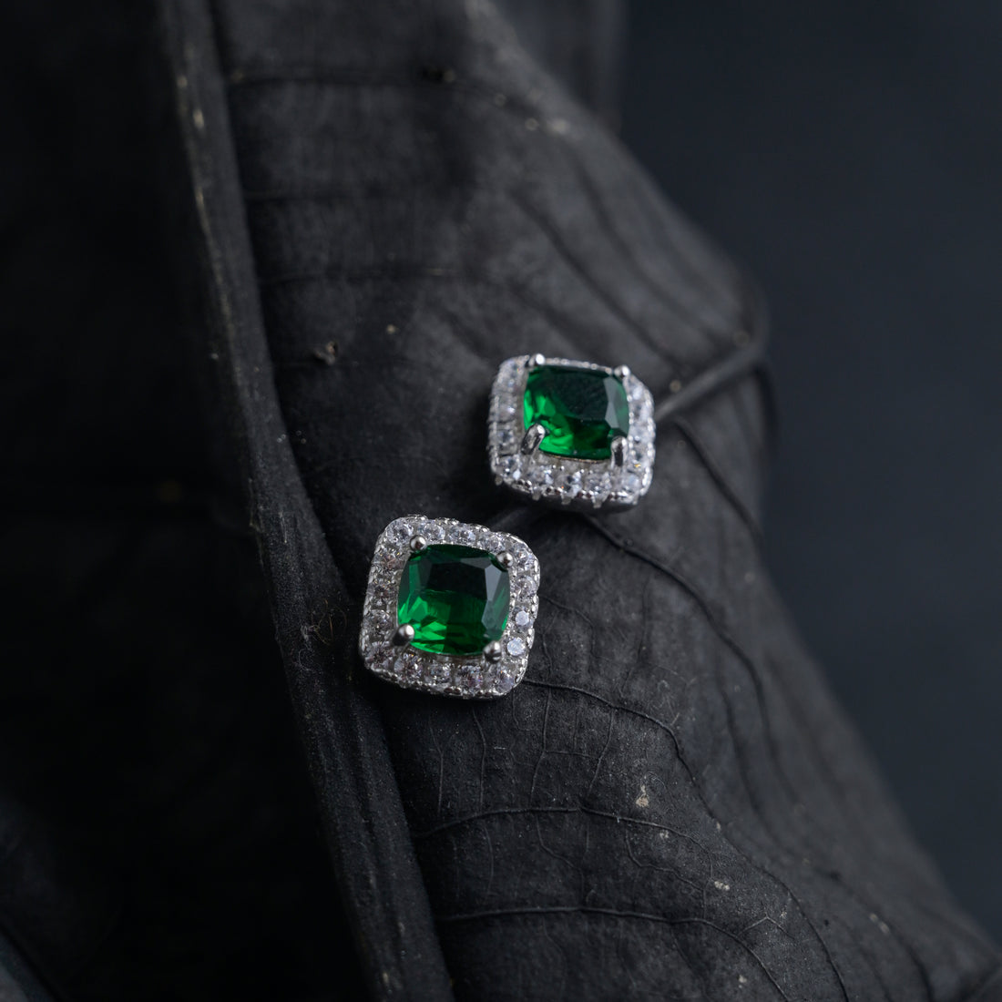 Silver Emerald Green Studs image 2