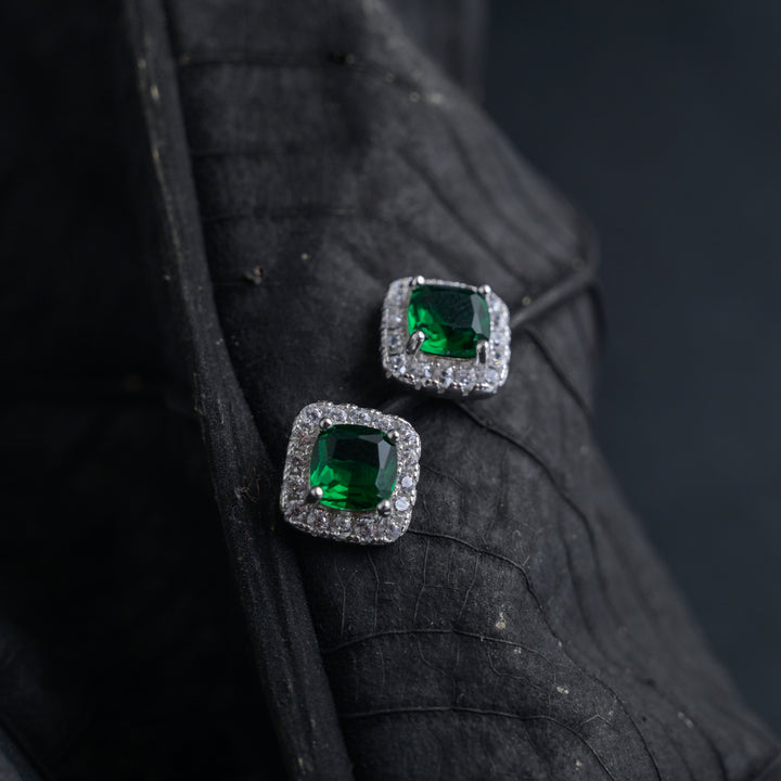 Silver Emerald Green Studs image 2