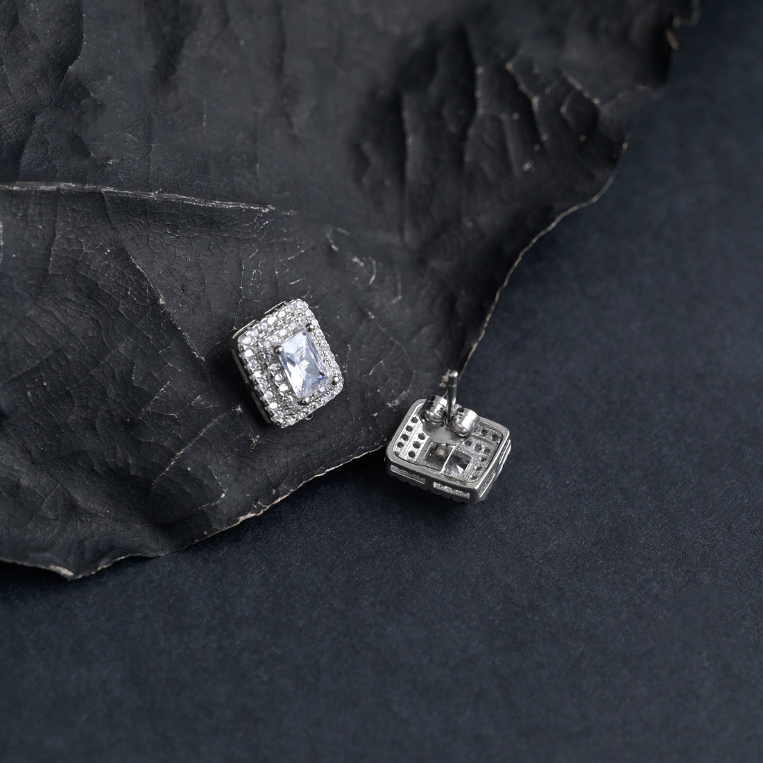 Silver Crystal Square Studs image 4
