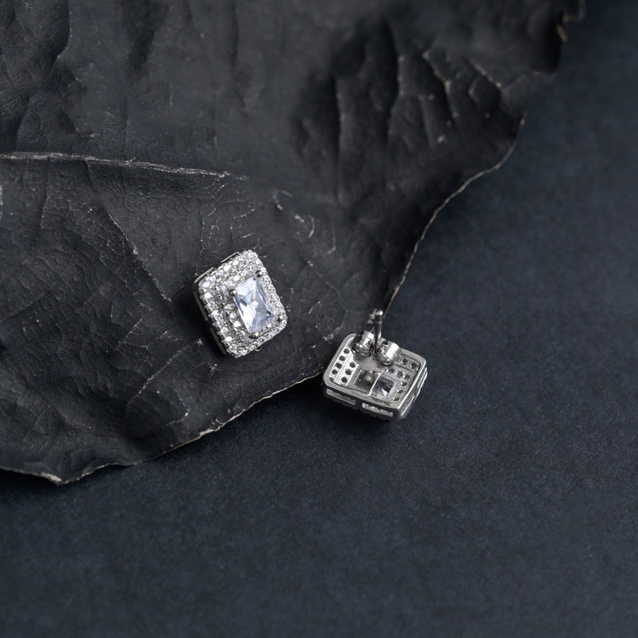 Silver Crystal Square Studs image 4