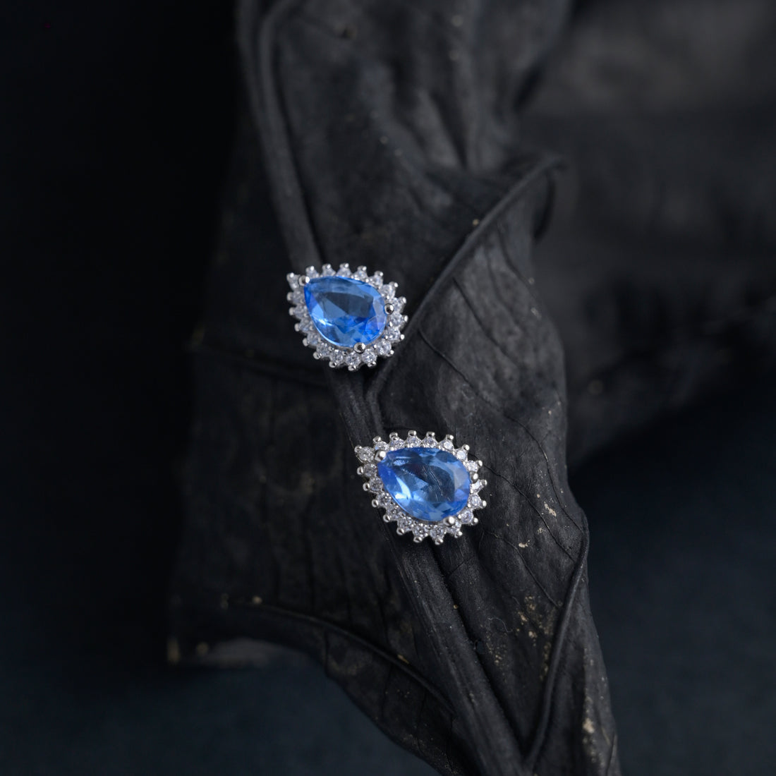 Silver Blue Petal Studs image 2
