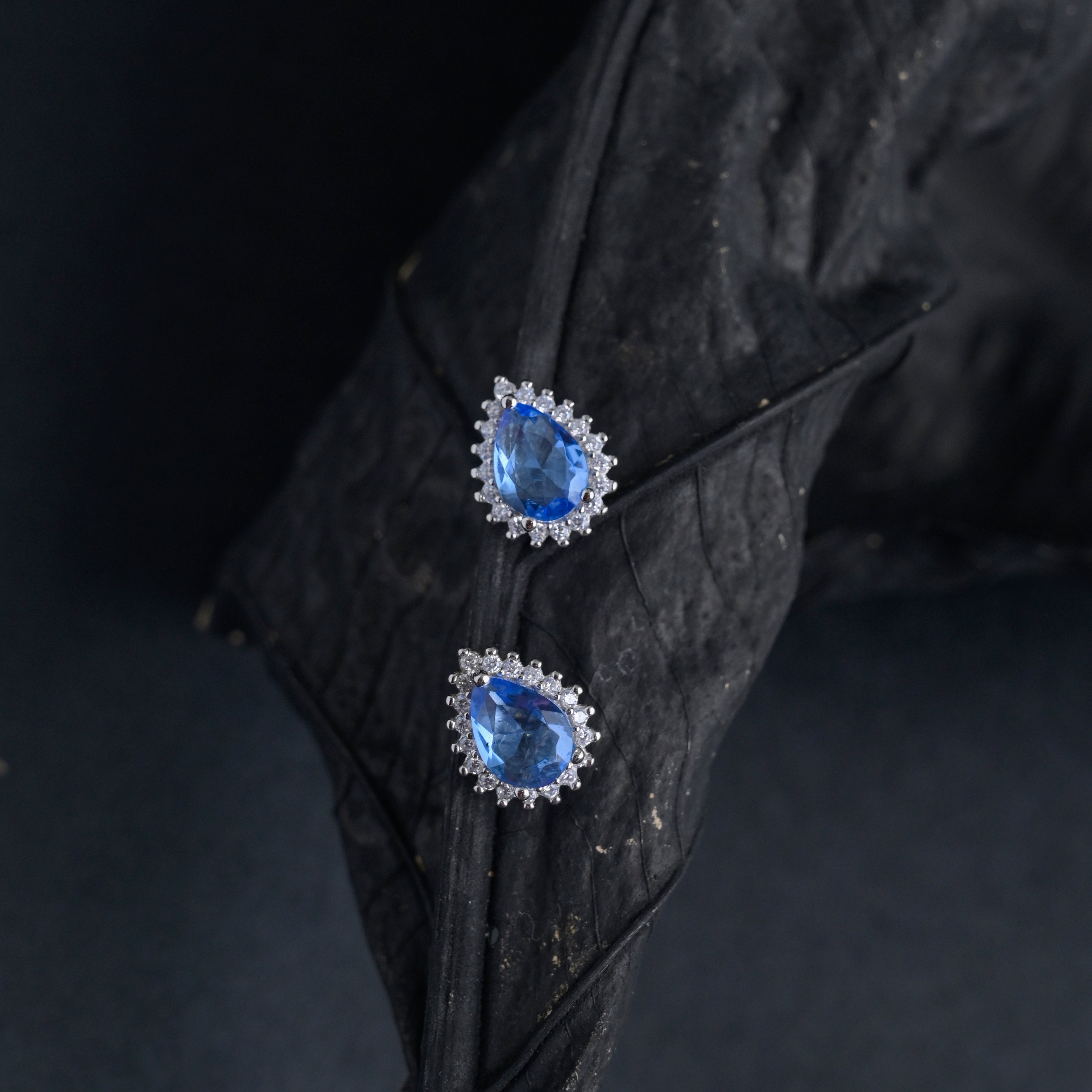 Silver Blue Petal Studs image 0
