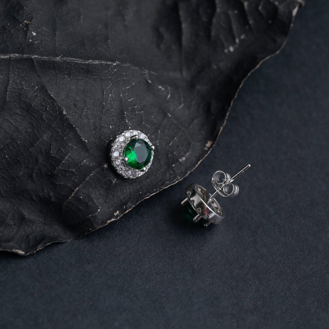Silver Emerald Green Studs image 4