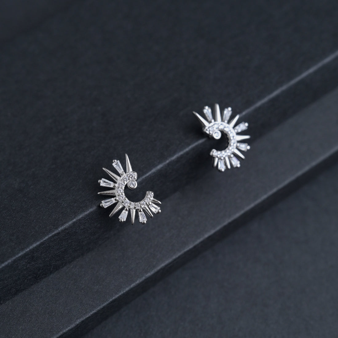 Silver Solar Arc Earrings image 2