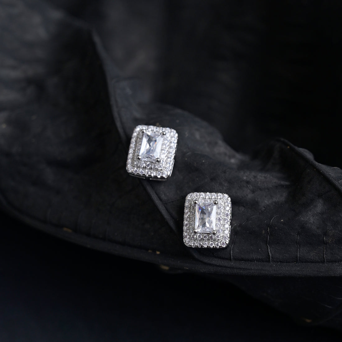 Silver Crystal Square Studs image 2