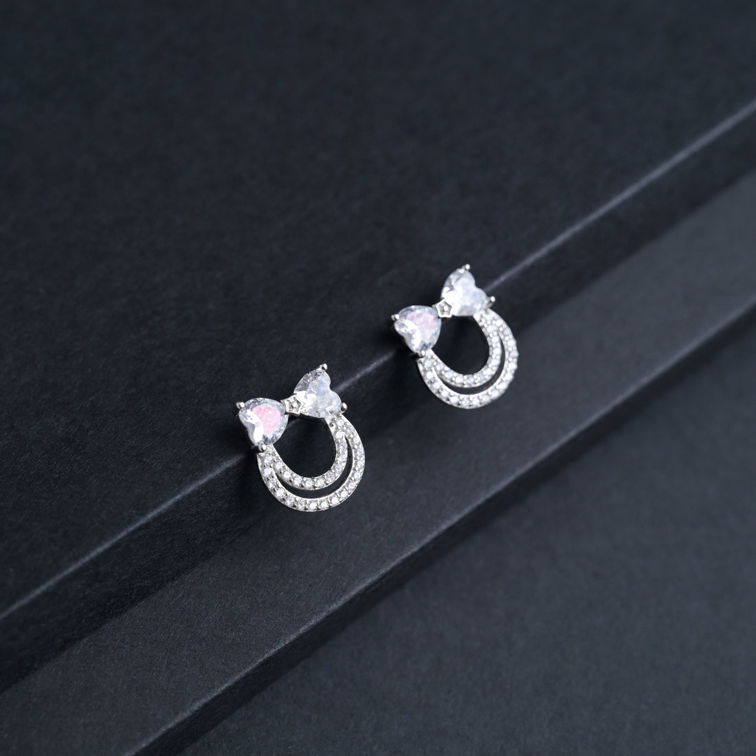 Silver Dainty Bow Earrings image 2