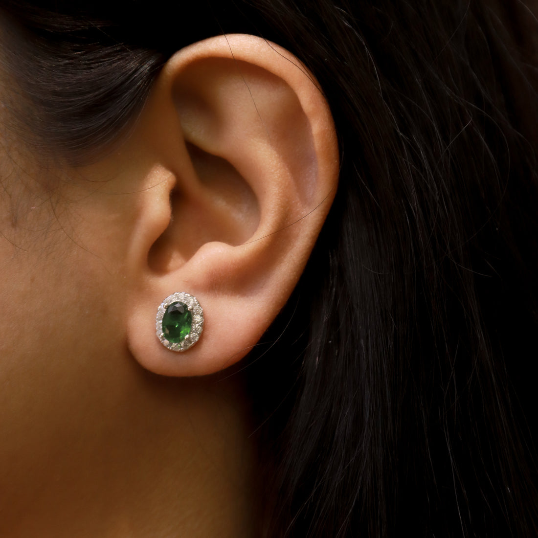 Silver Emerald Green Studs image 1