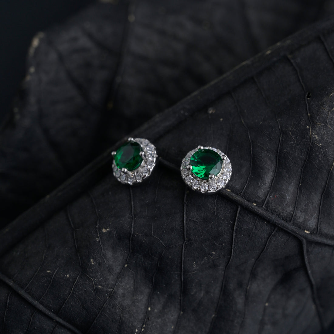 Silver Emerald Green Studs image 3