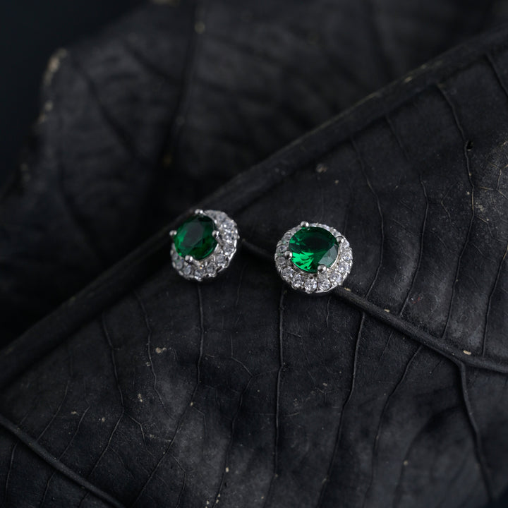 Silver Emerald Green Studs image 3