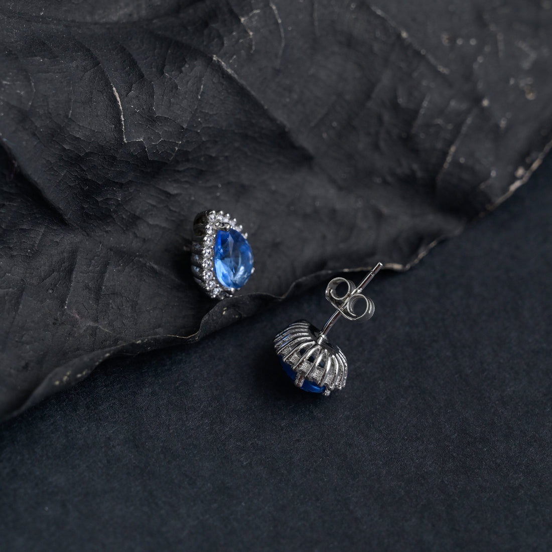 Silver Blue Petal Studs image 3