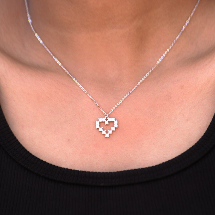 Silver Pixel Heart Pendant image 1