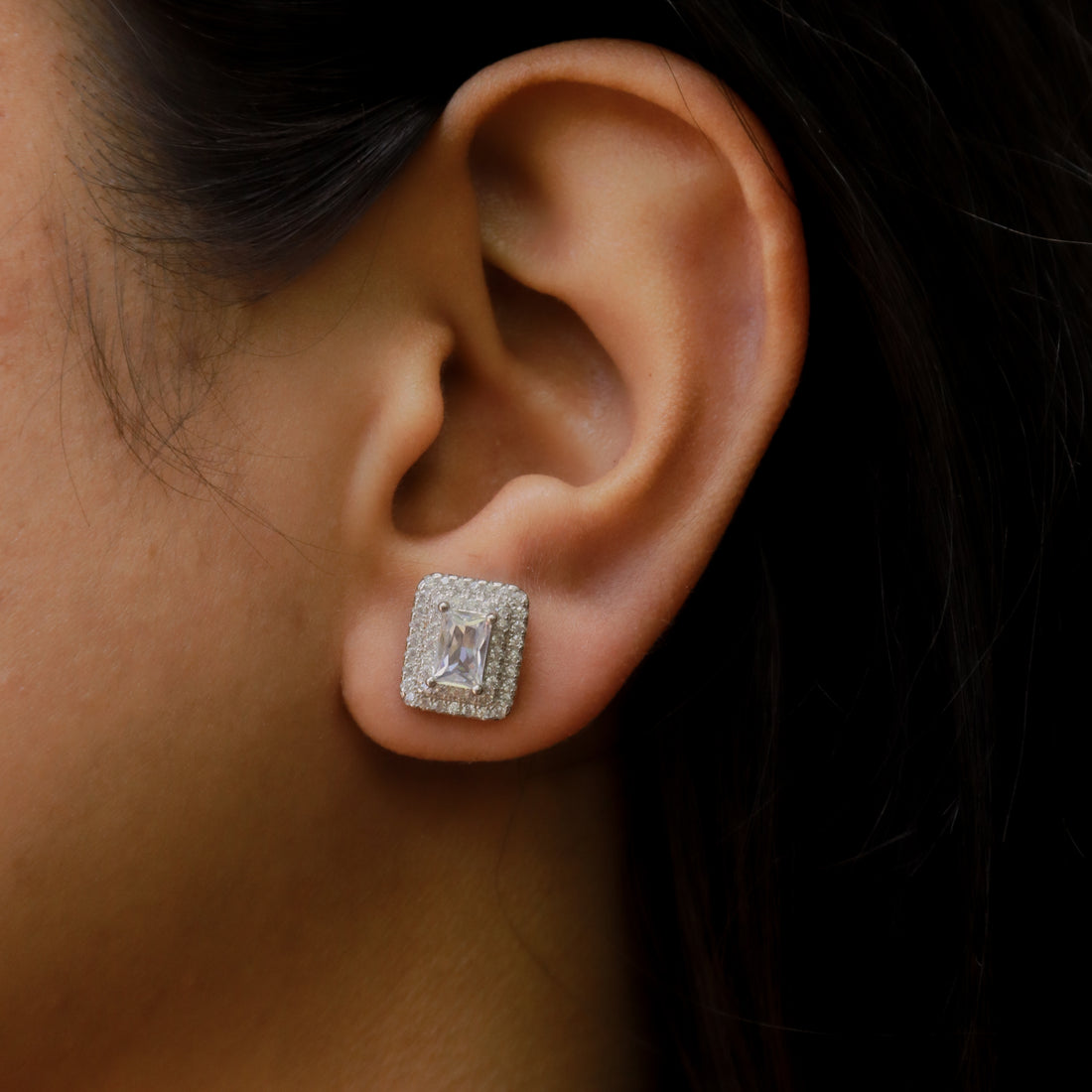 Silver Crystal Square Studs image 1