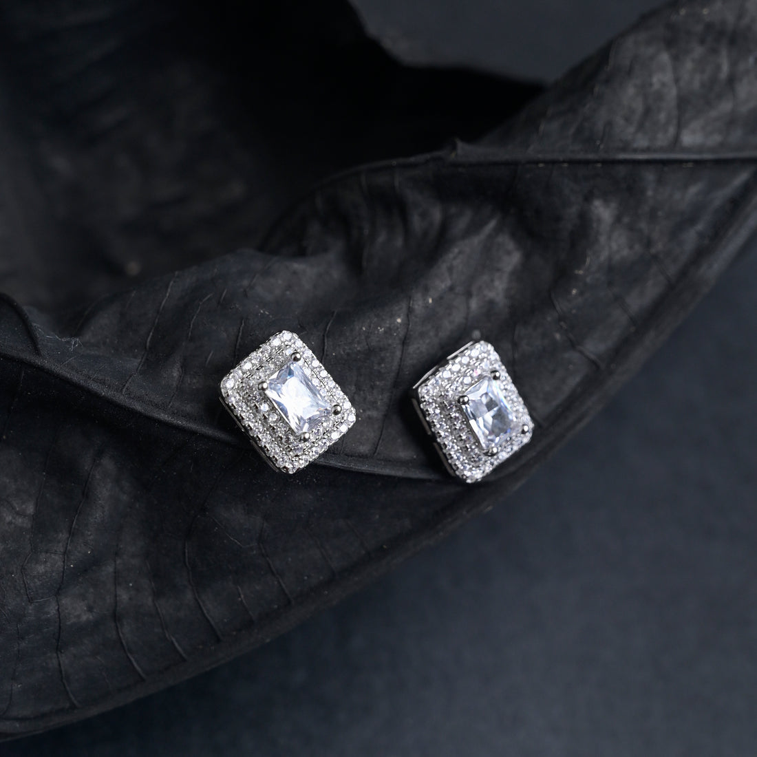 Silver Crystal Square Studs image 3