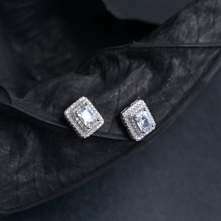 Silver Crystal Square Studs image 3