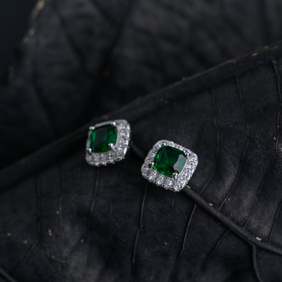 Silver Emerald Green Studs image 3