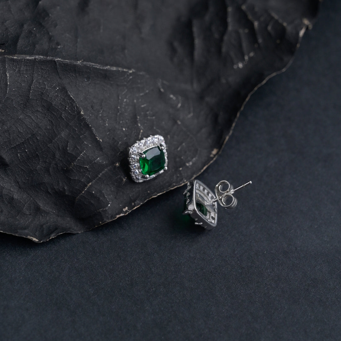 Silver Emerald Green Studs image 4