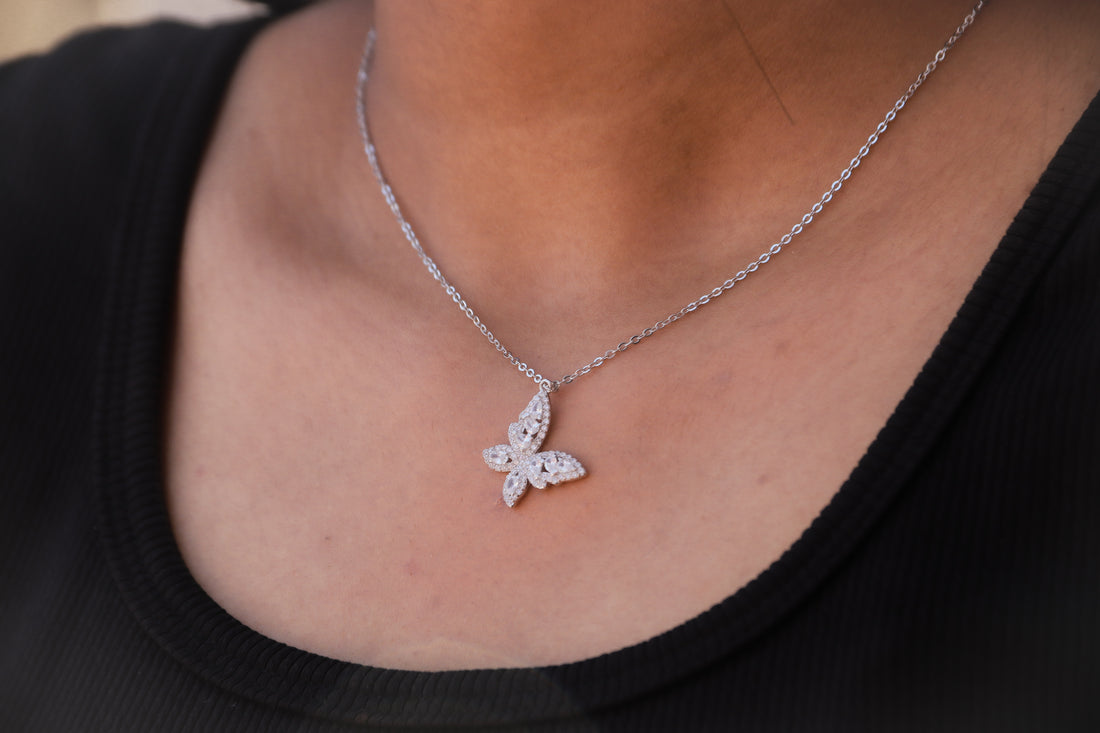 Silver Crystal Butterfly Pendant image 1